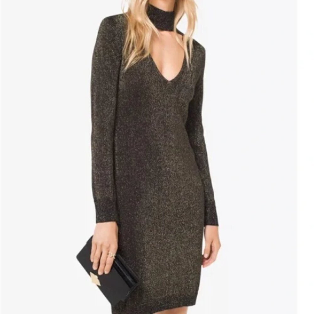 Michael Michael Kors Metallic Sweater Dres with Choker Neck size M - Picture 11 of 12